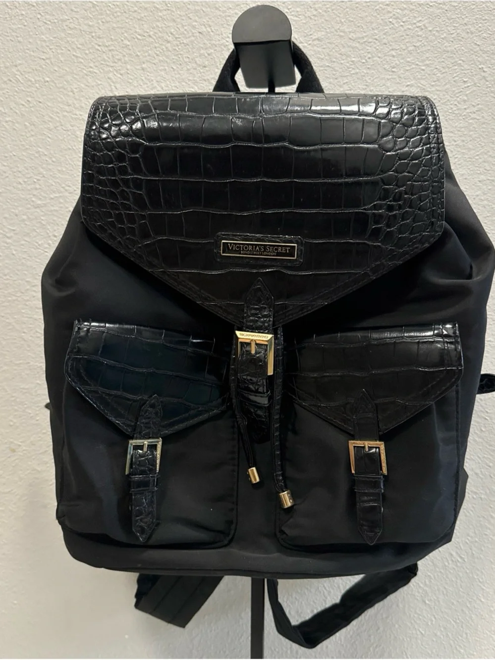 Victoria's Secret Black Croc-Accent Nylon Backpack